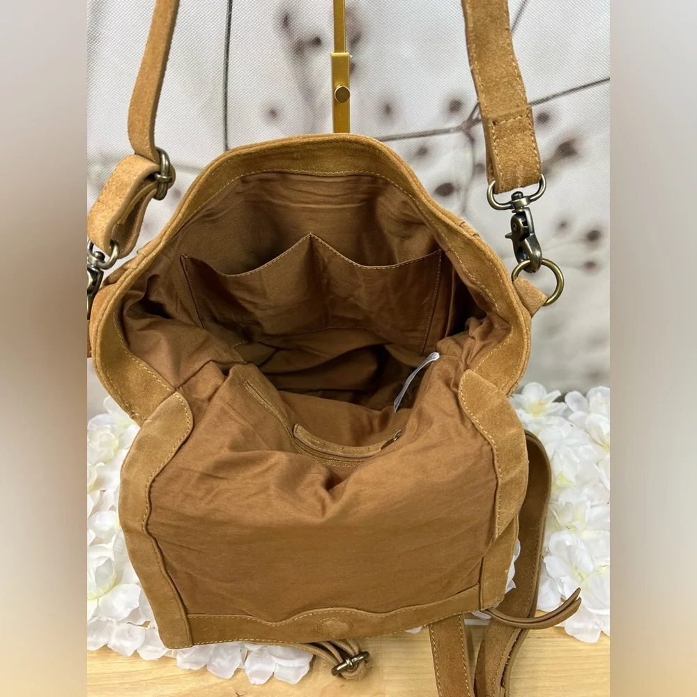 Free People Camilla Convertible Backpack |  Suede Tan Shoulder Bag NEW - Picture 8 of 11
